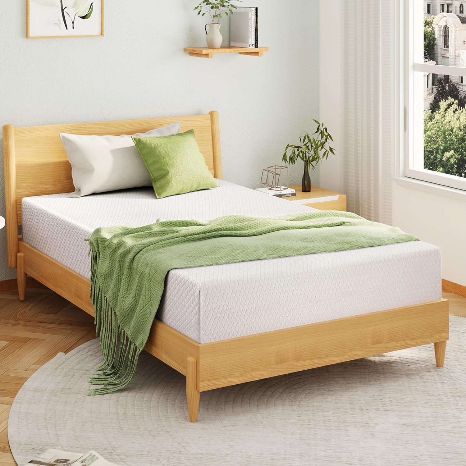 EGOHOME 8 Inch Twin Mattress, Memory Foam Mattress with Cooling Green Tea Gel, Relieve Pressure with Medium Firm Support, CertiPUR-US Certified, 75''L x 38''W, White woonhhop