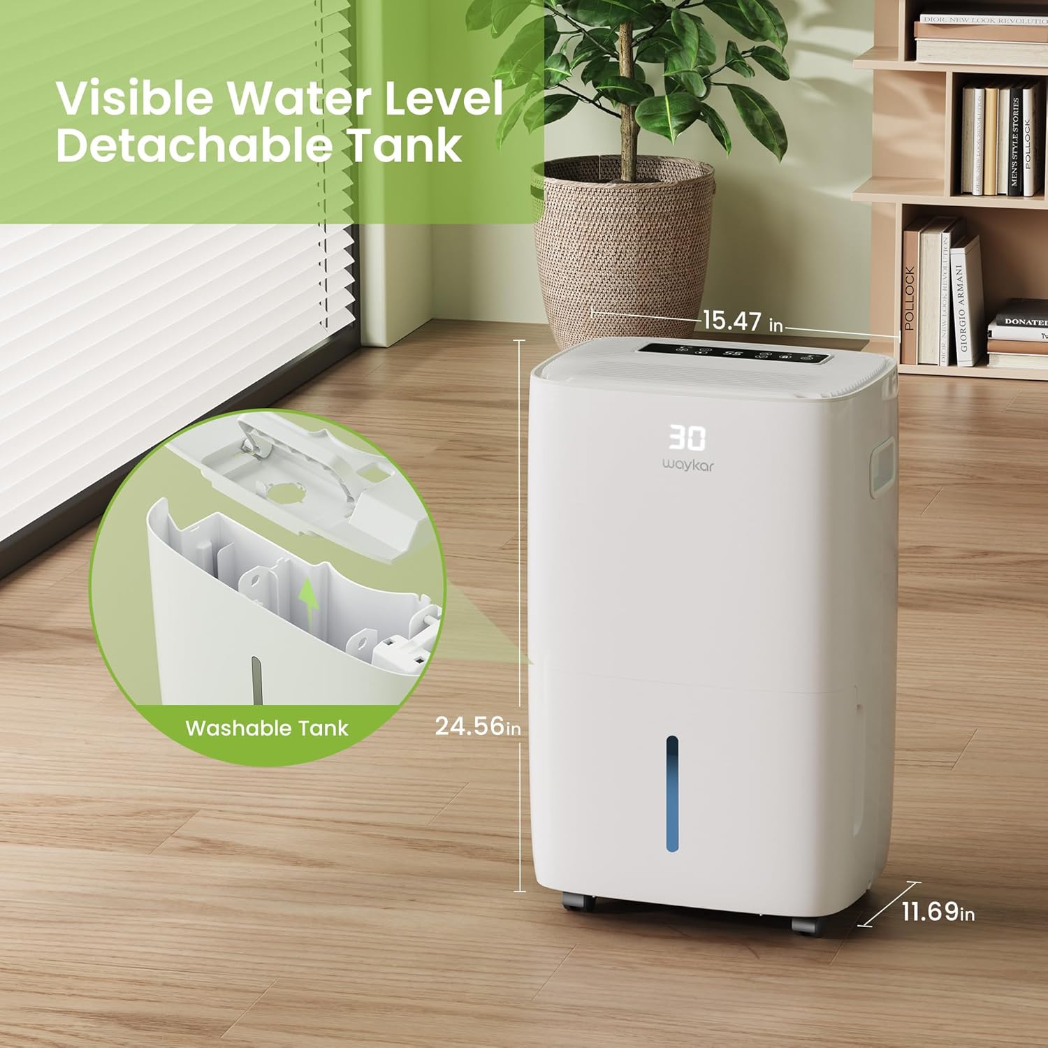 Waykar 2000 Sq. Ft Dehumidifier for Home and Basements, with Auto or Manual Drainage, 0.66 Gallon Water Tank Capacity wourant
