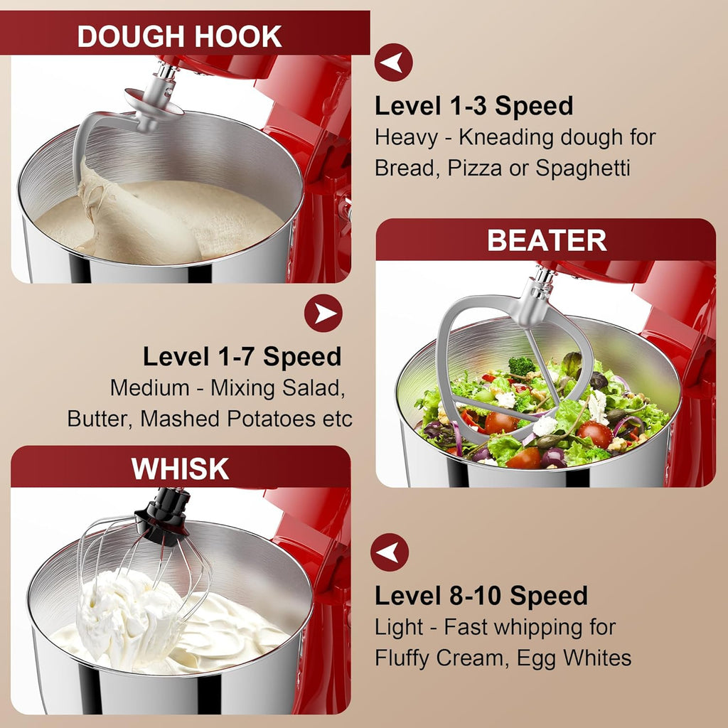 10-Speed Stand Mixer with 8-in-1 Splash Guard, Tilt Head, 6-Quart Stainless Steel Bowl + Dishwasher-Safe Dough Hook/Whisk/Blender/Scraper wourant