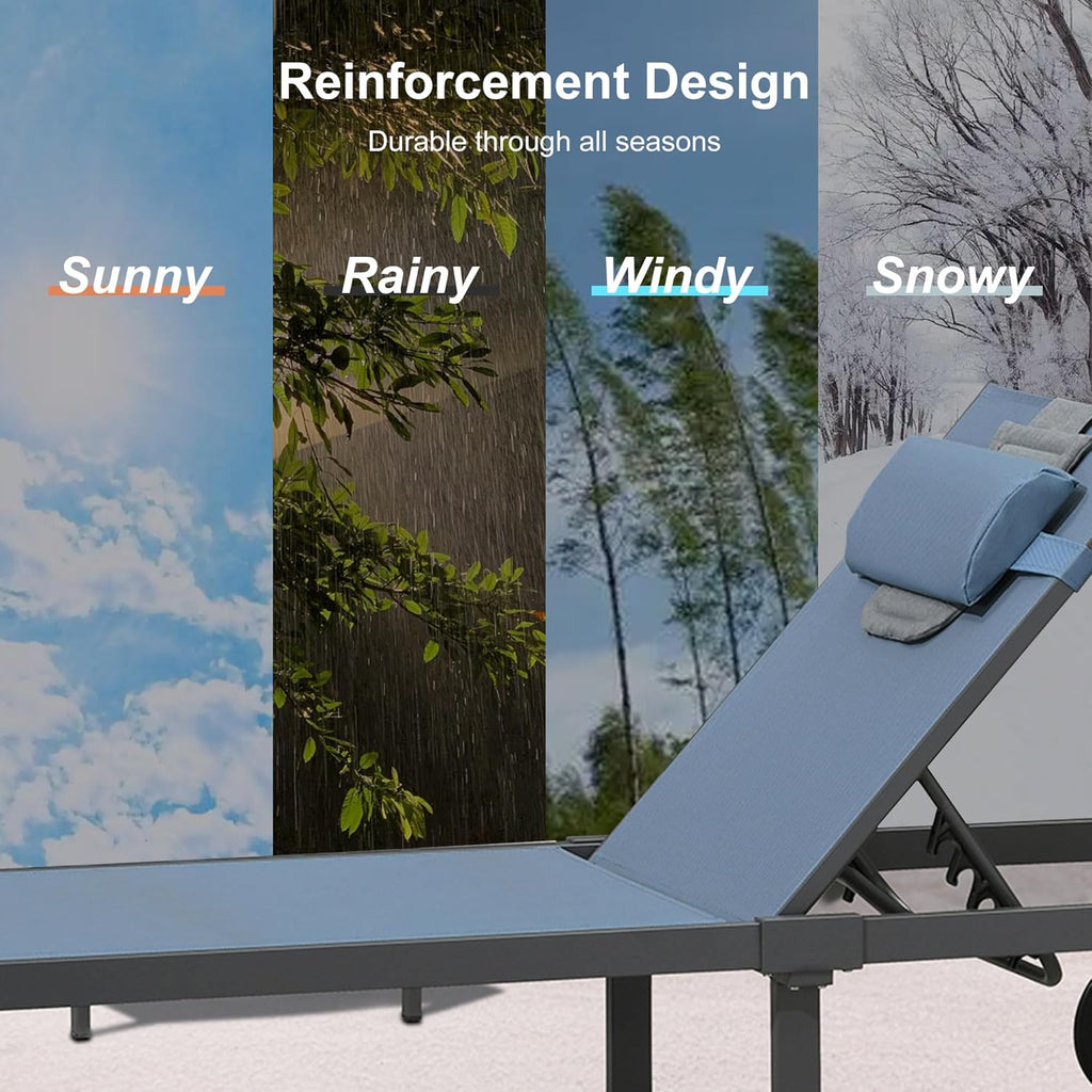 PURPLE LEAF Patio Tanning Lounge Chair Set with Face Down Hole Outdoor Aluminum Adjustable Reclining Chairs Wheels Pillows and Table for Poolside Beach Sunbathing Lounger, Beige wourant
