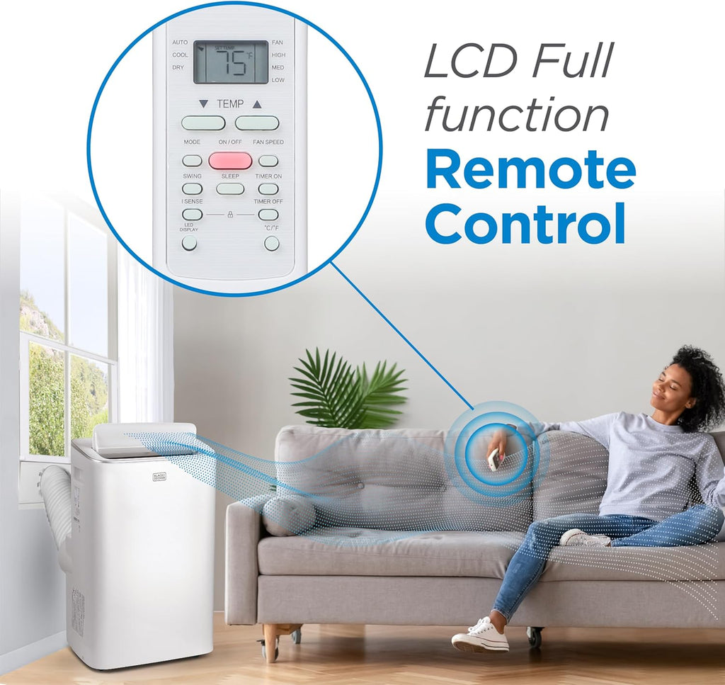 BLACK+DECKER Smart Portable Air Conditioner,12,000 BTU, for Rooms Up To 550 Sq. Ft., Portable AC with Inverter Compressor & Window Kit, BPACT08NM, White woonhhop