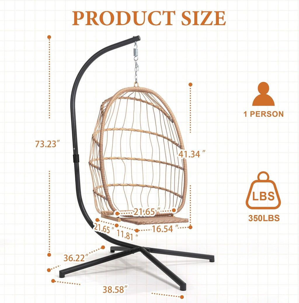 Yechen Indoor Outdoor Egg Hanging Chair Patio Wicker Swing Egg Chair Indoor Swinging Chair wourant
