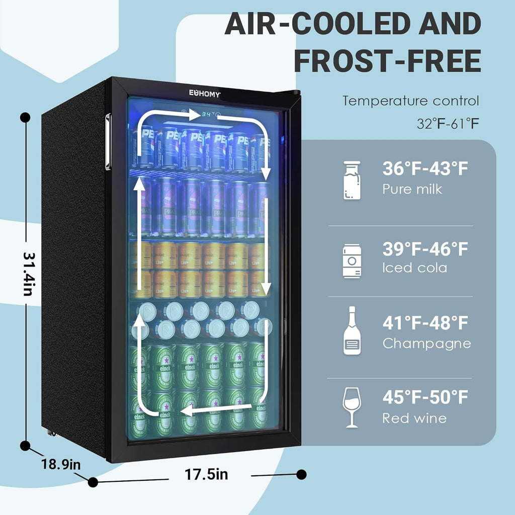 EUHOMY Beverage Refrigerator Cooler, 130 Can Mini Fridge with Glass Door for Soda Beer or Wine, Beverage Cooler for Home, Office, Bar with Adjustable Removable Shelves, Silver wourant