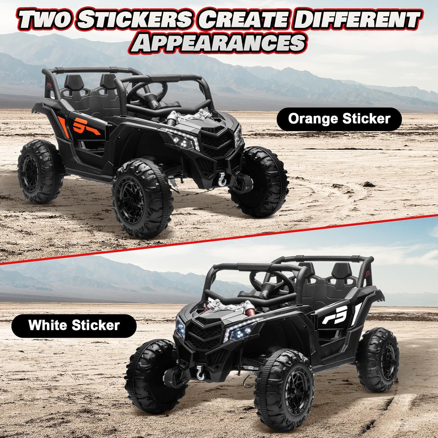 JOYRACER Kids Remote Control Car with 4 x 150W Motors, Shock Absorbers, Bluetooth, MP3 Player, and Headlights wourant