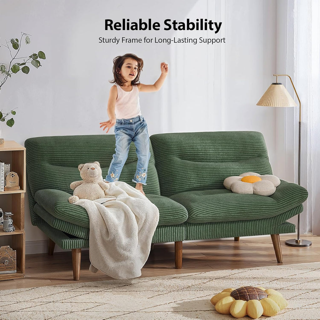 Convertible Futon Sofa Bed, 66 Inch Corduroy Futon Sofa Recliner Sofa Bed for Small Spaces, Playrooms or Offices wourant