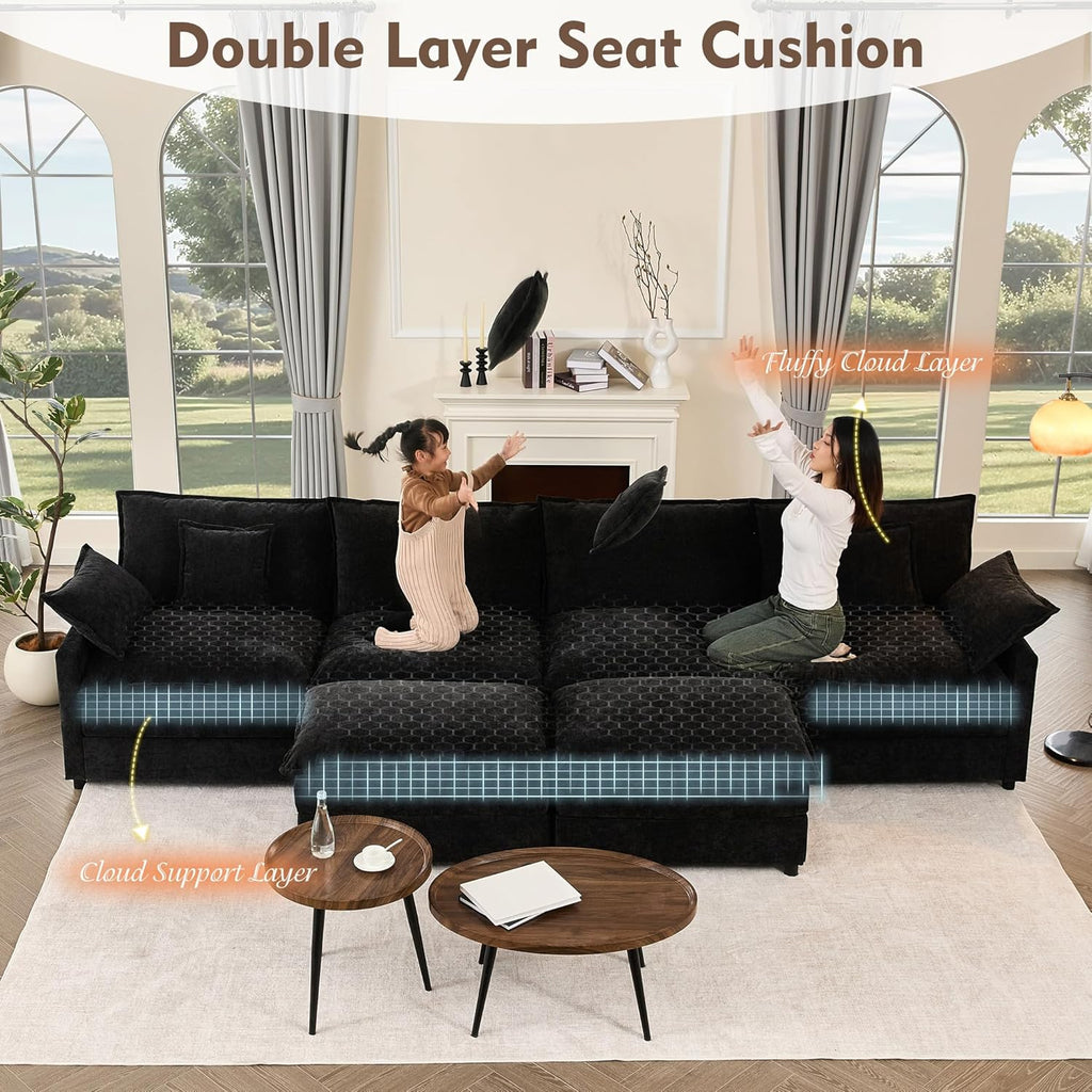 108 Inch U Shape Sofa Sectional Sofa Comfortable Cloud Sofa with Removable Footstool wourant
