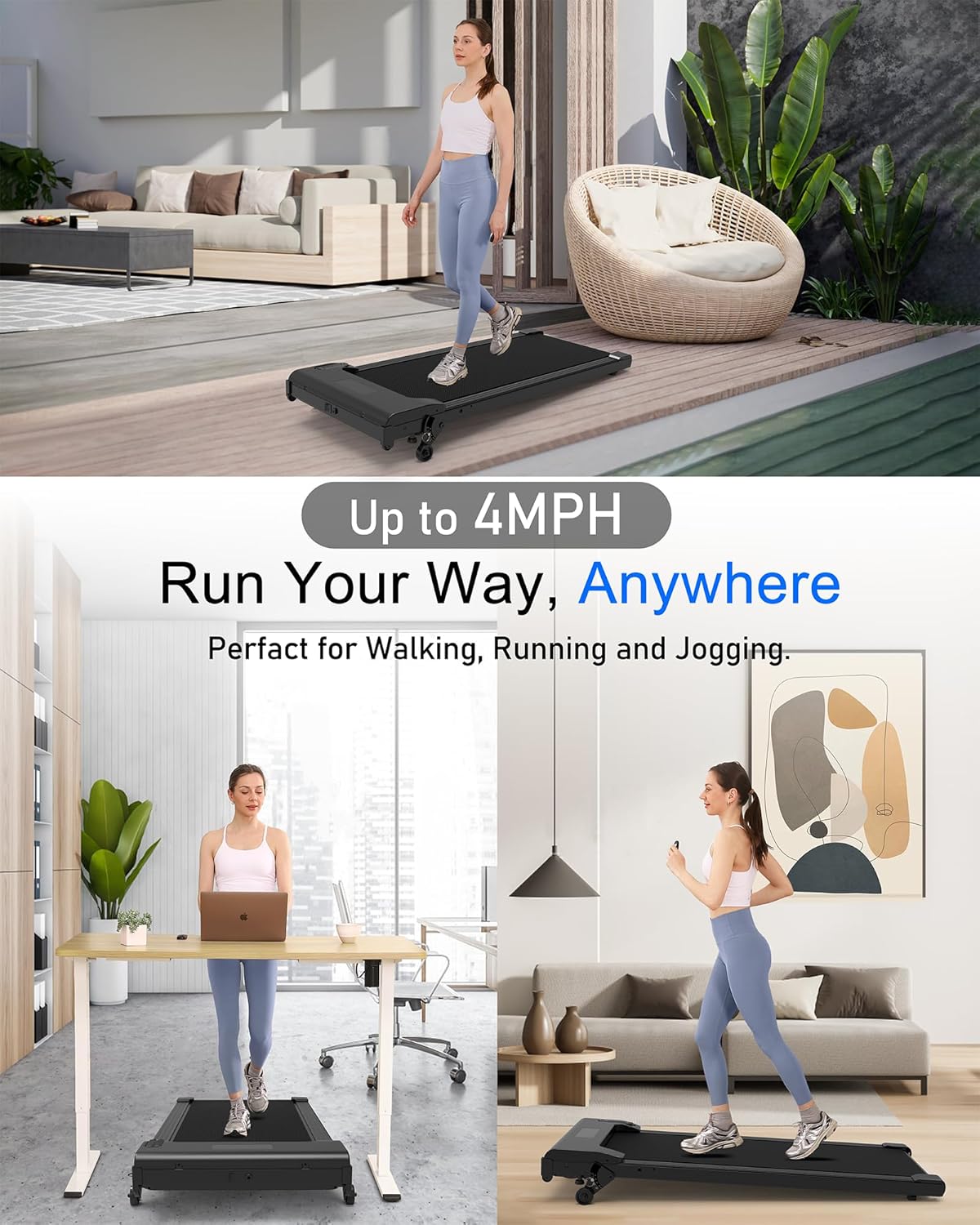 Lichico Walking Pad Under Desk Treadmill, Ultra-Quiet Brushless Electric Walking and Jogging Treadmill with Remote Control wourant