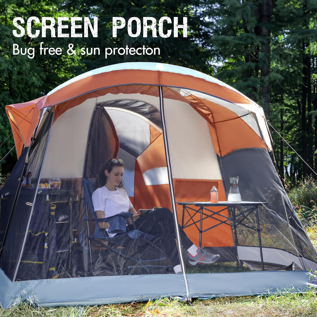 PORTAL 6/8/10 Person Family Camping Tent with Screen Room, Water Resistant Big Tunnel Tent with Rainfly, Large Family Tent for Outdoor Camping, Party wourant