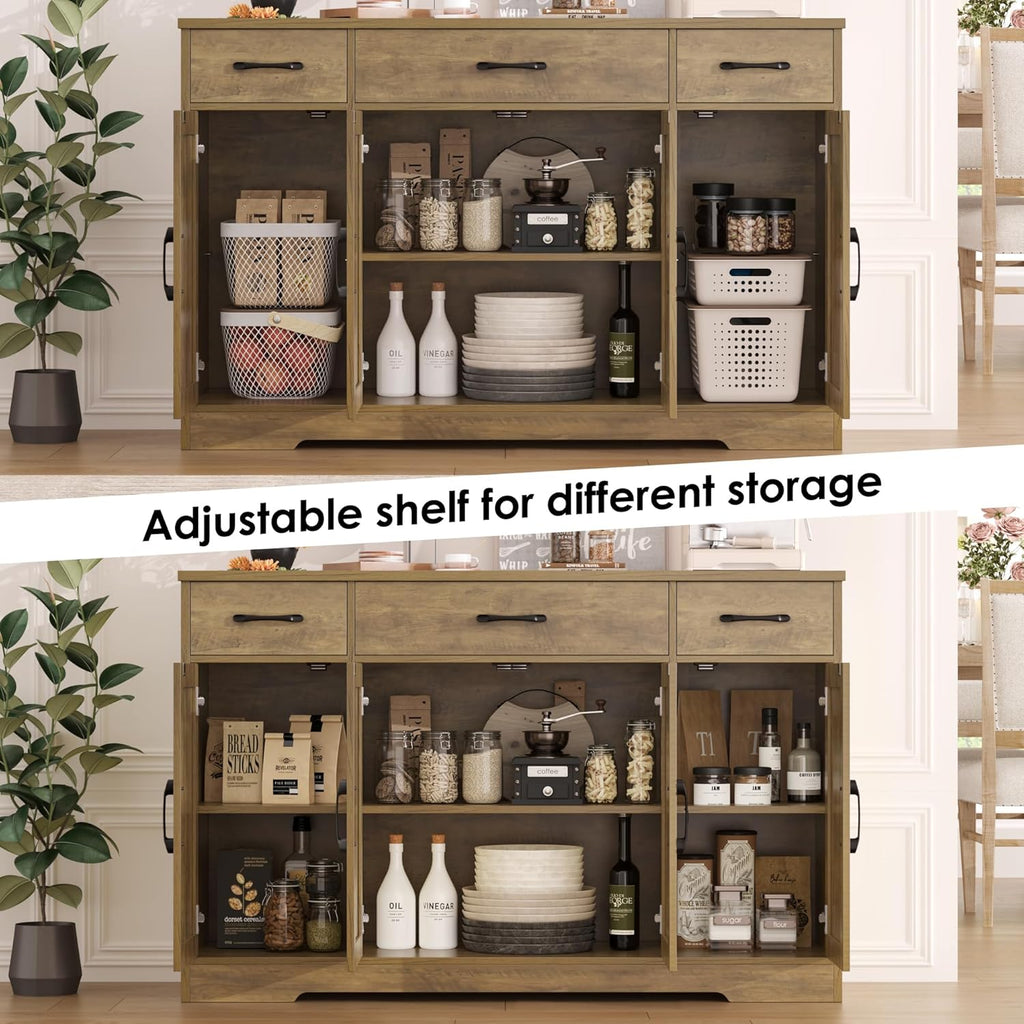 HOSTACK Buffet Cabinet with Drawers, 55" Large Sideboard Buffet Storage Cabinet with Shelves and Doors, Modern Farmhouse Coffee Bar Station Wood Kitchen Table for Kitchen, Dining Room, White/Rustic wourant