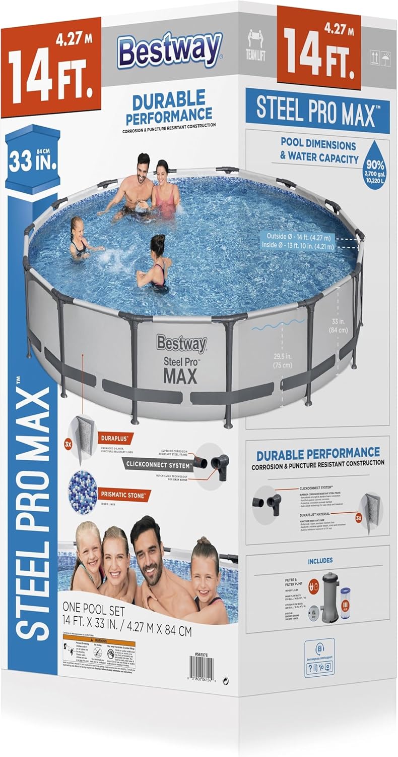 Steel Pro MAX 10 Foot x 30 Inch Round Metal Frame Above Ground Outdoor Backyard Swimming Pool Set with 330 GPH Filter Pump wourant