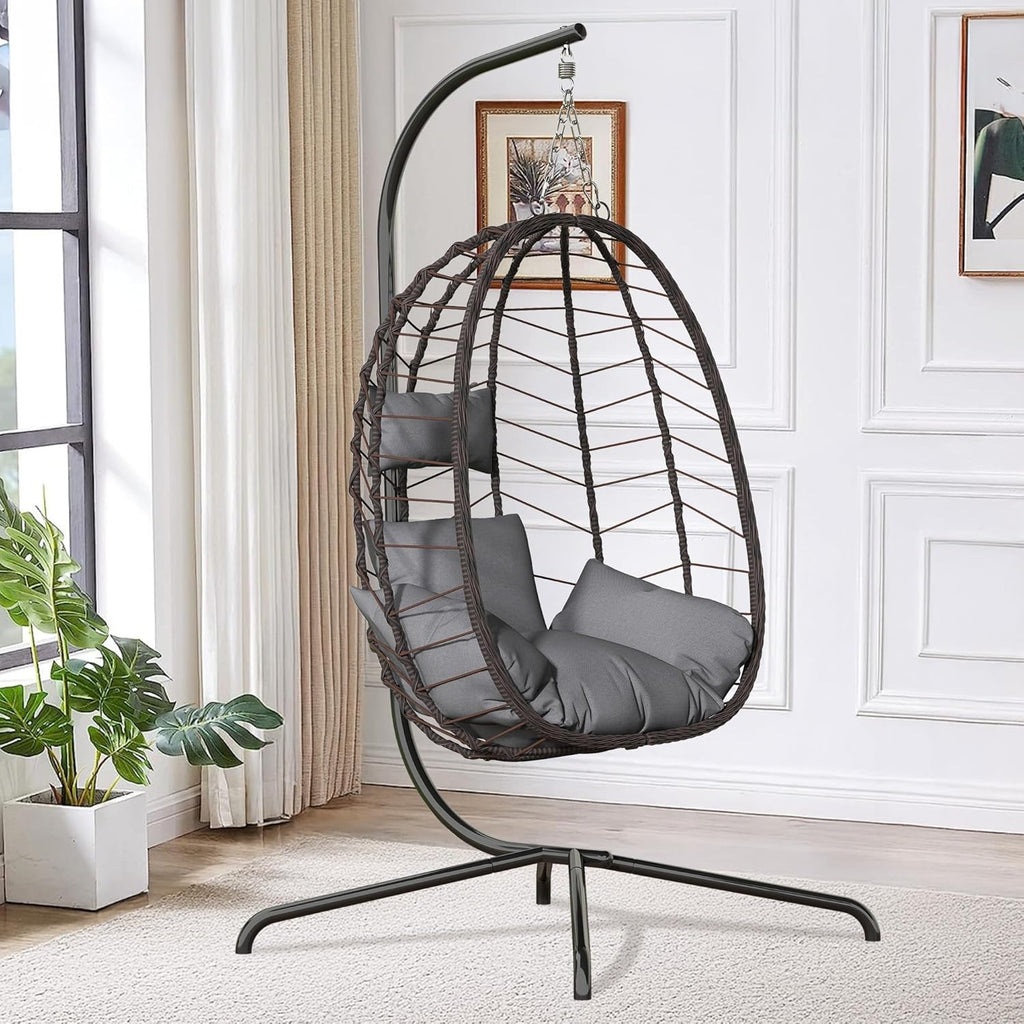 Hanging Egg Chair with Stand Swinging Egg Chair Outdoor Hanging Basket Chair with Cushion wourant