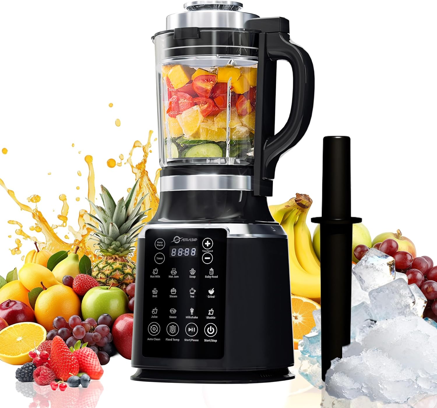 Glass Blenders for Kitchen ?Stainless Steel Professional Blender for Smoothies 1500W Motor, Food Processor Combo 9 Adjustable Speeds, 14 Preset Programs, BPA-Free Glass Jar blender, Nut Milk, Soups wourant