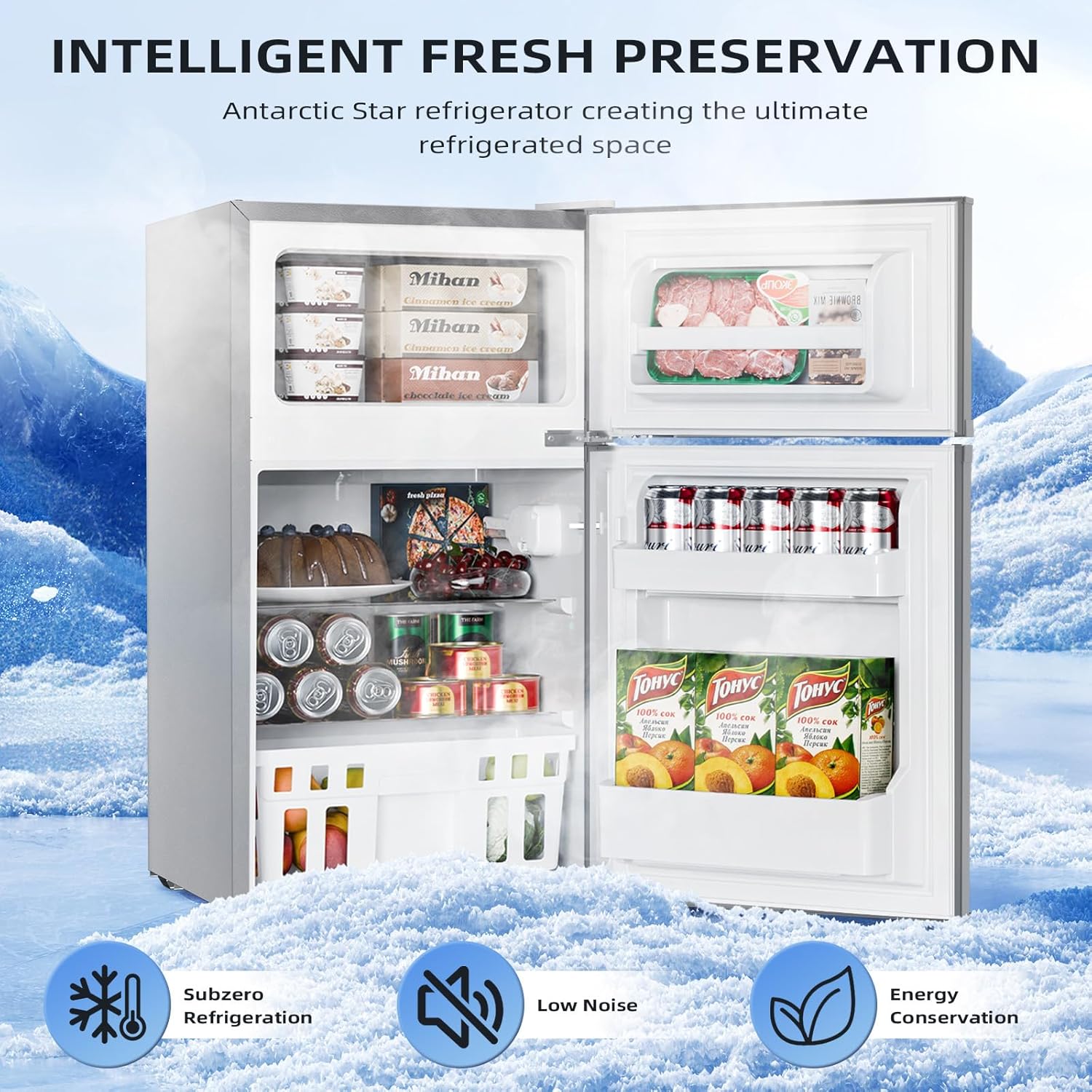 Antarctic Star 3.2 Cu.Ft,Mini Refrigerator with Freezer,Double Door Mini Fridge,Compact Refrigerator,Adjustable Thermostat,Mini Refrigerator for Bedroom/Office/Dorm/Kitchen(BLACK) wourant