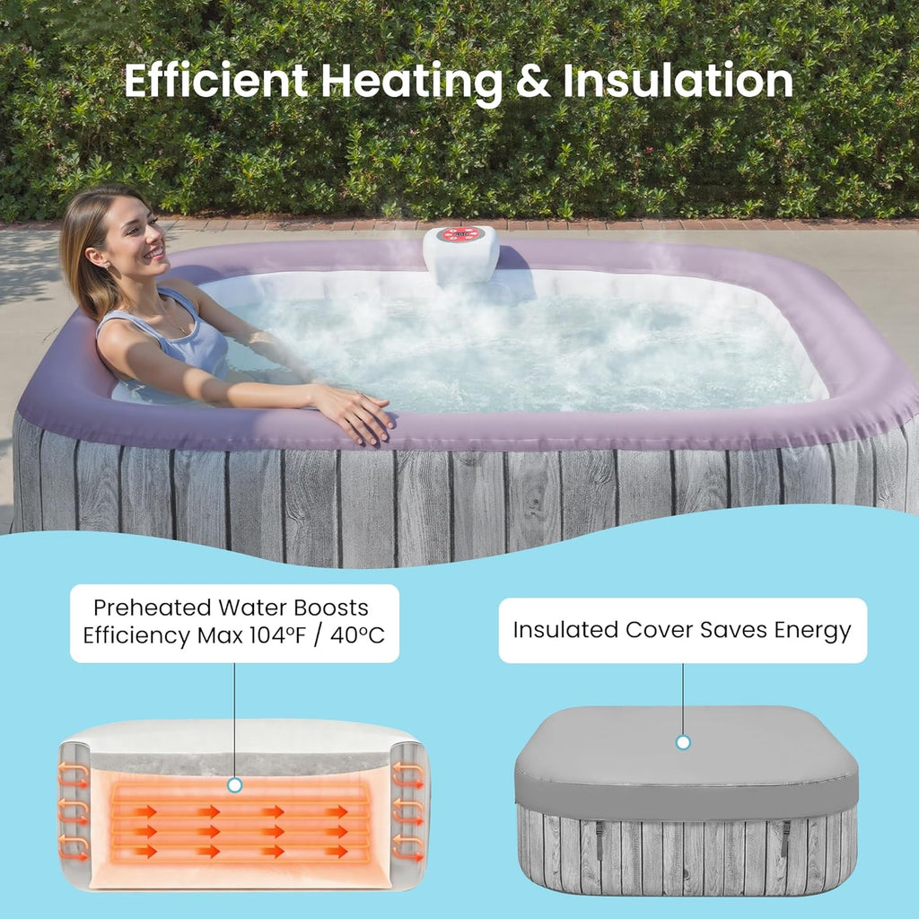 4-6 Person Inflatable Hot Tub, Portable Outdoor Spa with 130 Air Jets, Circulation Heating wourant