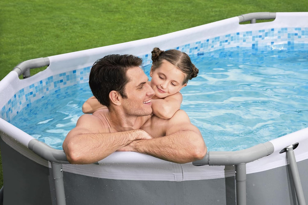 Power Steel 14' x 8'2" x 39.5" Oval Above Ground Pool Set | Includes 530gal Filter Pump, Ladder, ChemConnect Dispener wourant