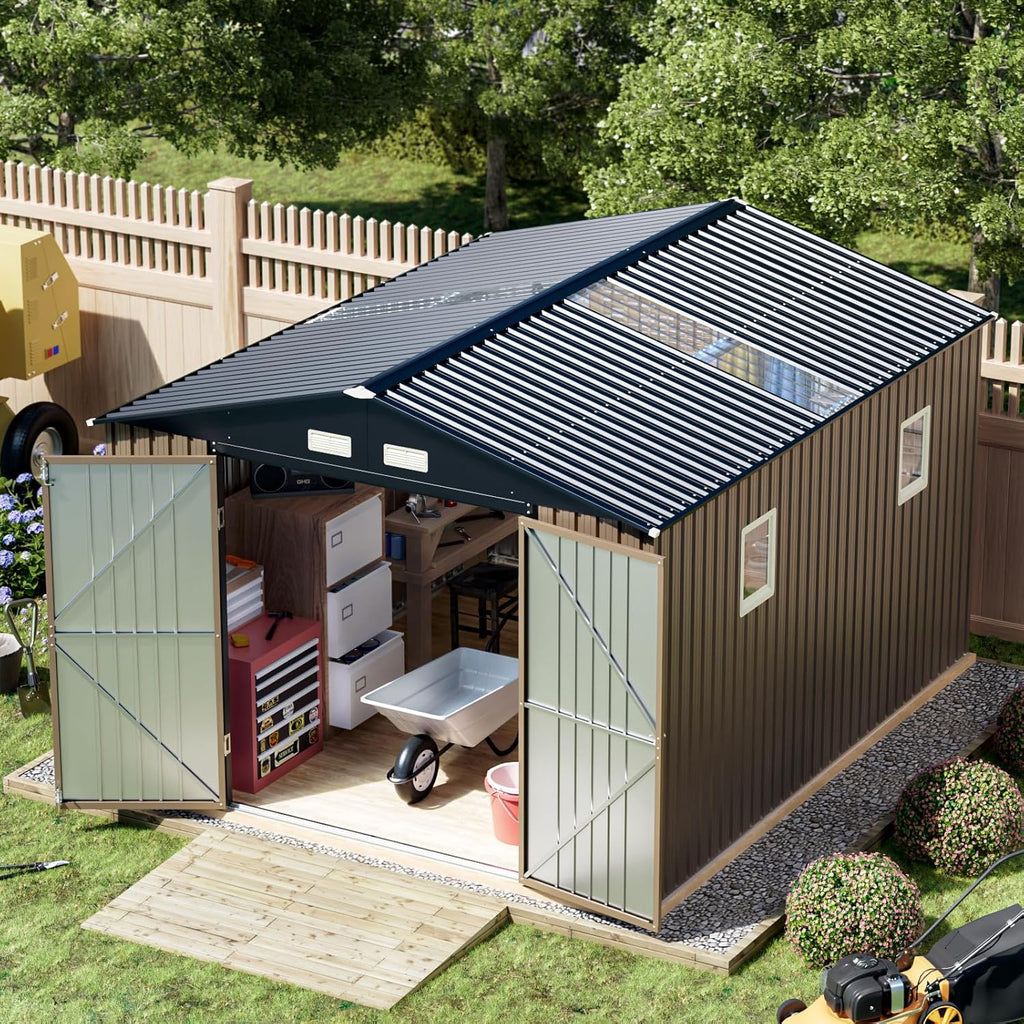 Breezz Outdoor Storage Shed 10 x 12ft. Utility Tool Shed Metal Storage Garden Shed wourant