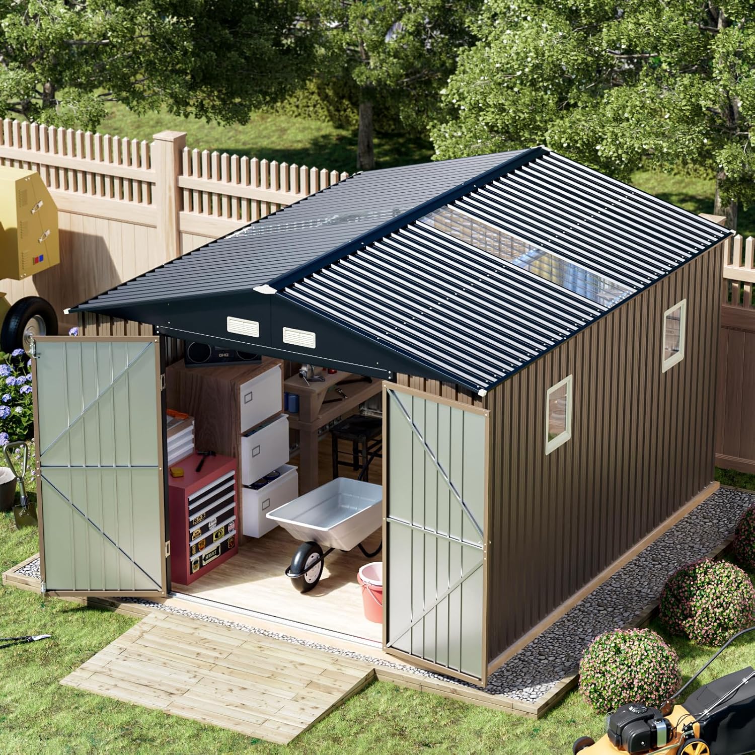 Breezz Outdoor Storage Shed 10 x 12ft. Utility Tool Shed Metal Storage Garden Shed wourant
