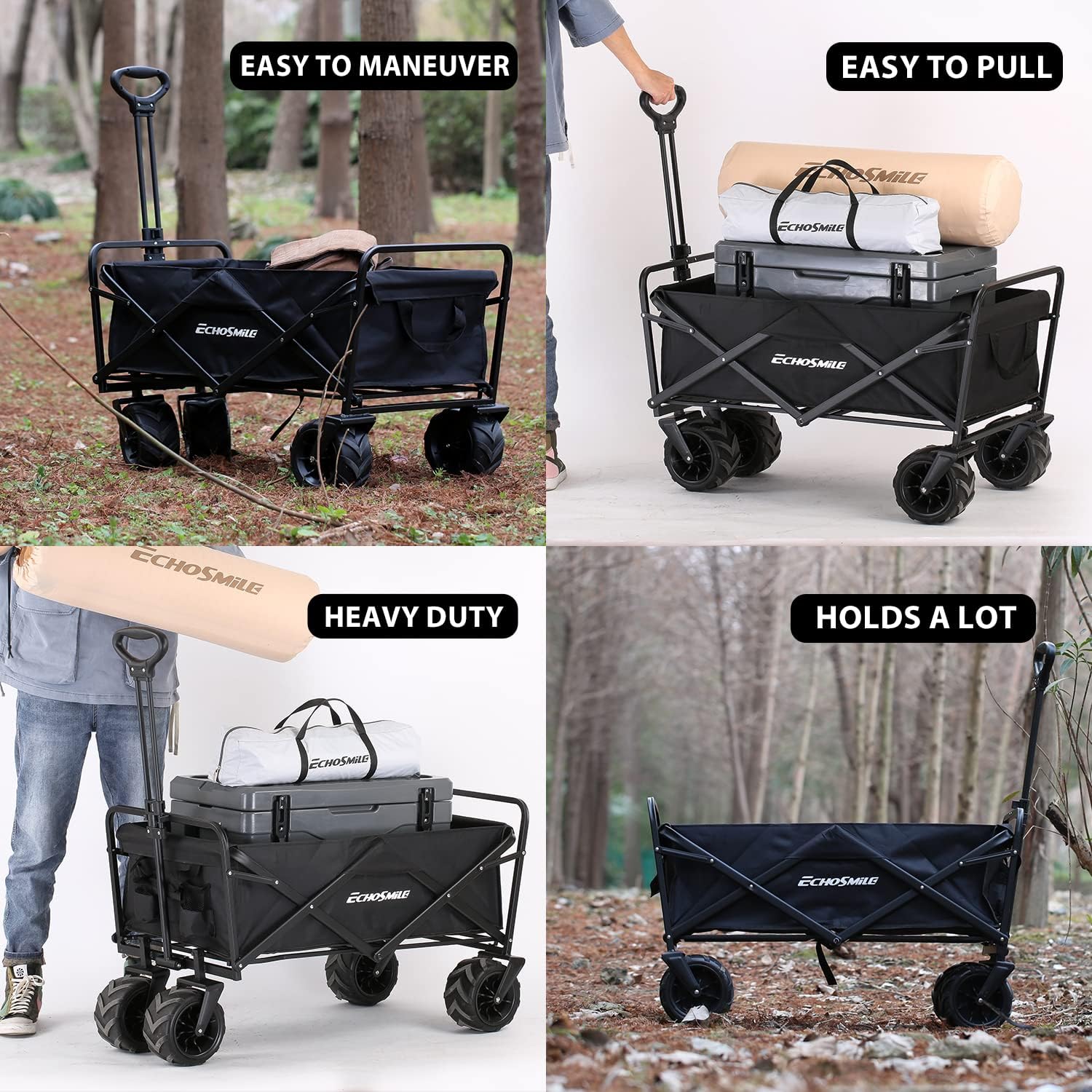 Heavy Duty 350 lb Capacity Foldable Caravan, Outdoor Folding Camping Caravan, Portable Grocery Cart, Adjustable Rolling Cart wourant