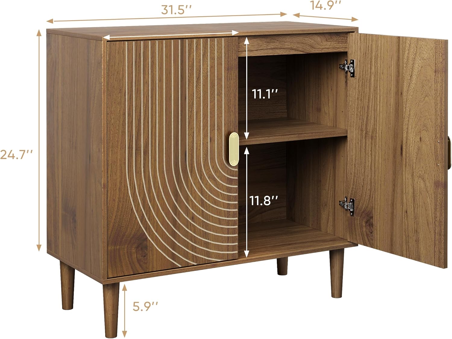 Walnut sideboard, freestanding dining cabinet with cable channel design, wooden storage cabinet with adjustable shelves wourant