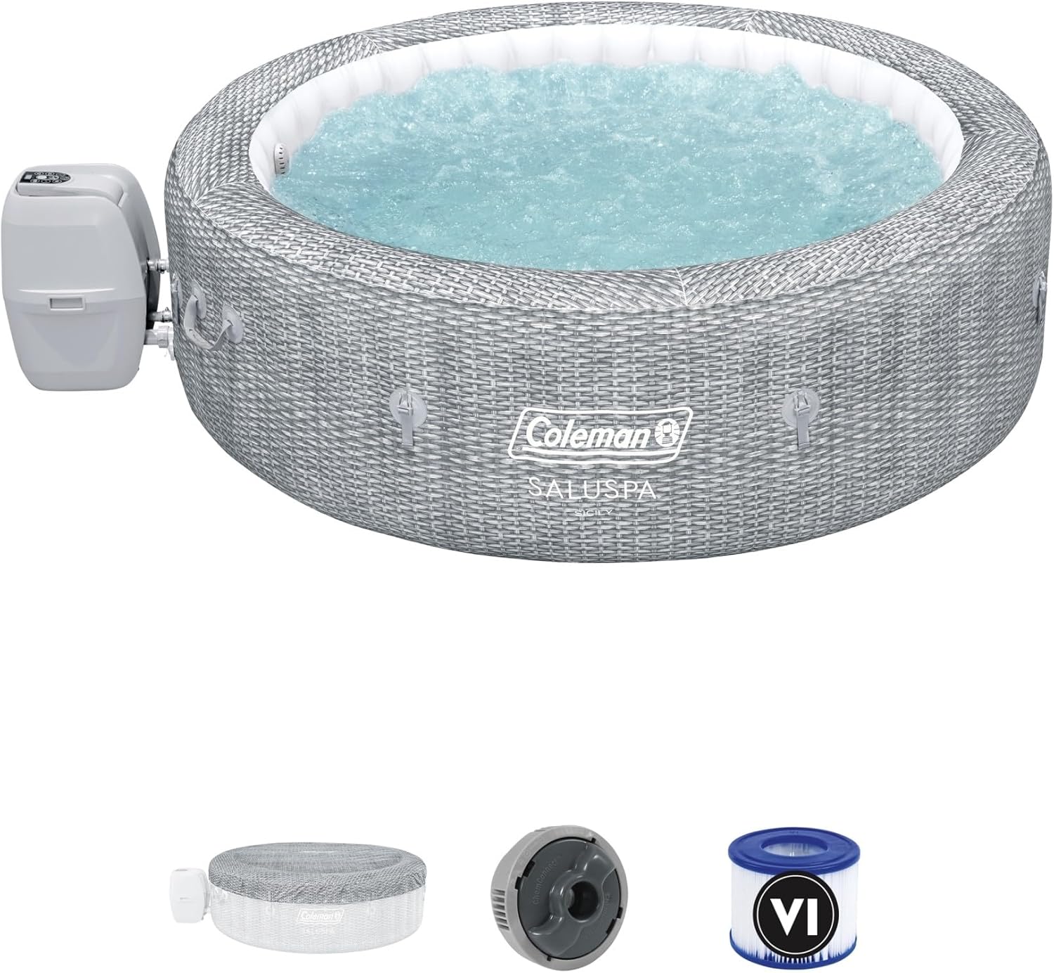 SaluSpa Sicily AirJet 7 Person Inflatable Hot Tub Round Portable Outdoor Spa with 180 Soothing AirJets and Insulated Cover, Gray wourant