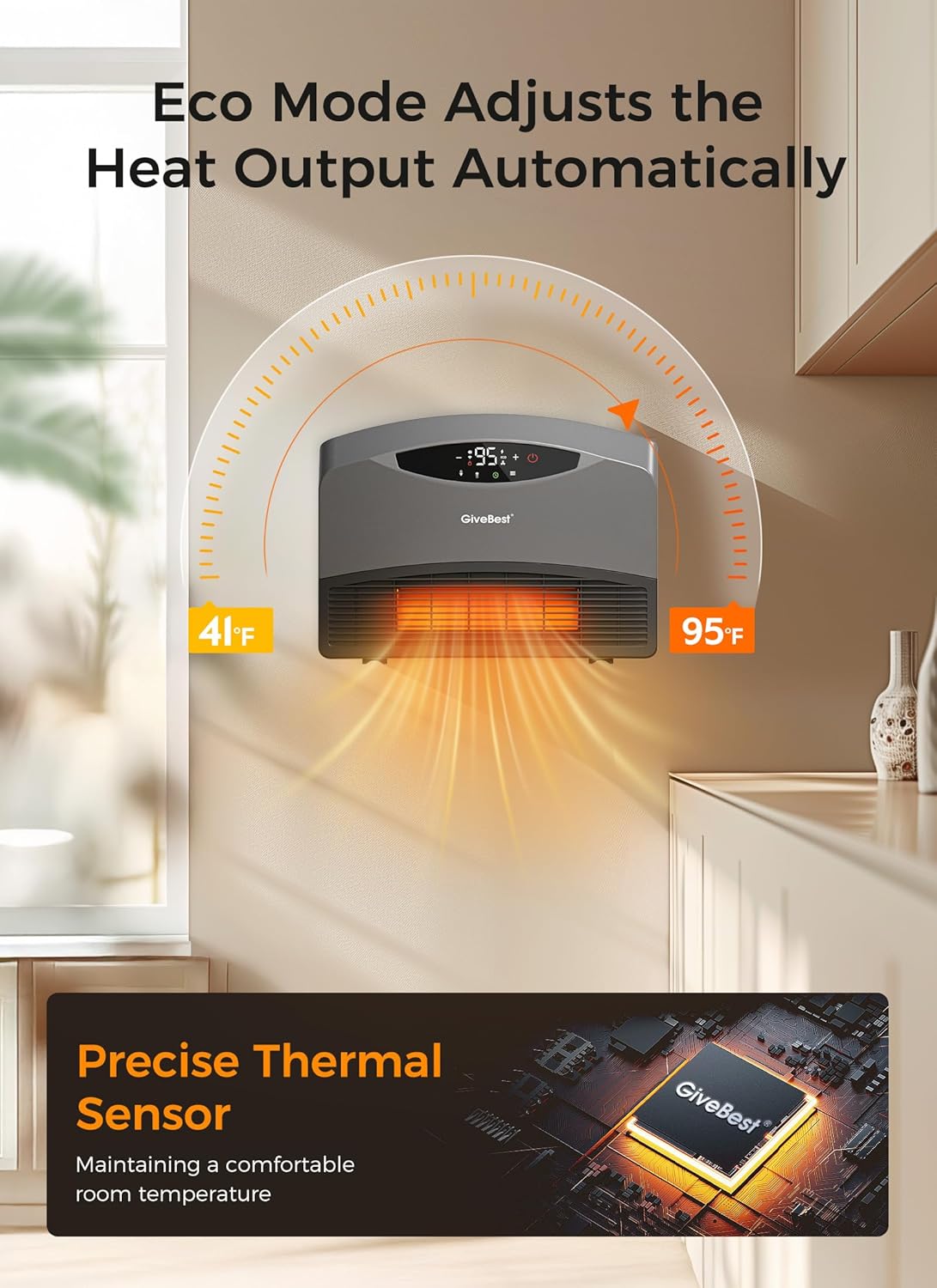 GiveBest Electric Wall Heater with WiFi and Remote Control, Floor or Wall Mounted Heater, Large Room Coverage, 3 Heating Modes, 1500W Fast Heating Space with Thermostat for Indoor Room Use wourant
