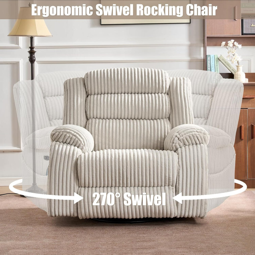 Electric rotary rocker lounge chair for adults with massage and calories, USB and C charging ports wourant