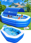 Inflatable Pool with Canopy, Large Inflatable Swimming Pool for Kids,Adult, Blow Up Pools with Seats,Backrest.Durable Thickened Inflatable Family Pools for Backyard,118"x75"x22"-Dark Blue woonhhop