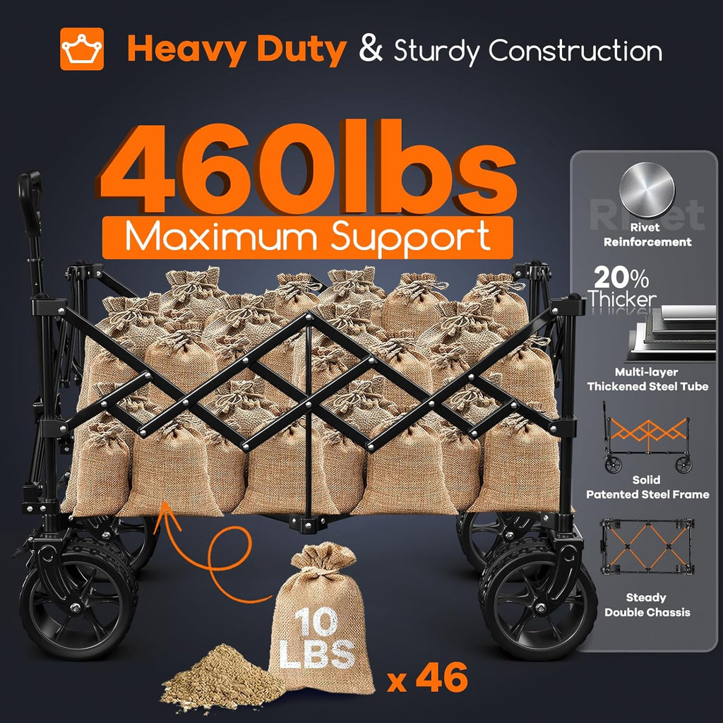 38" long foldable four-wheel stroller, foldable, 460 lb capacity, 220 liter heavy-duty folding beach stroller with large all-terrain tires wourant