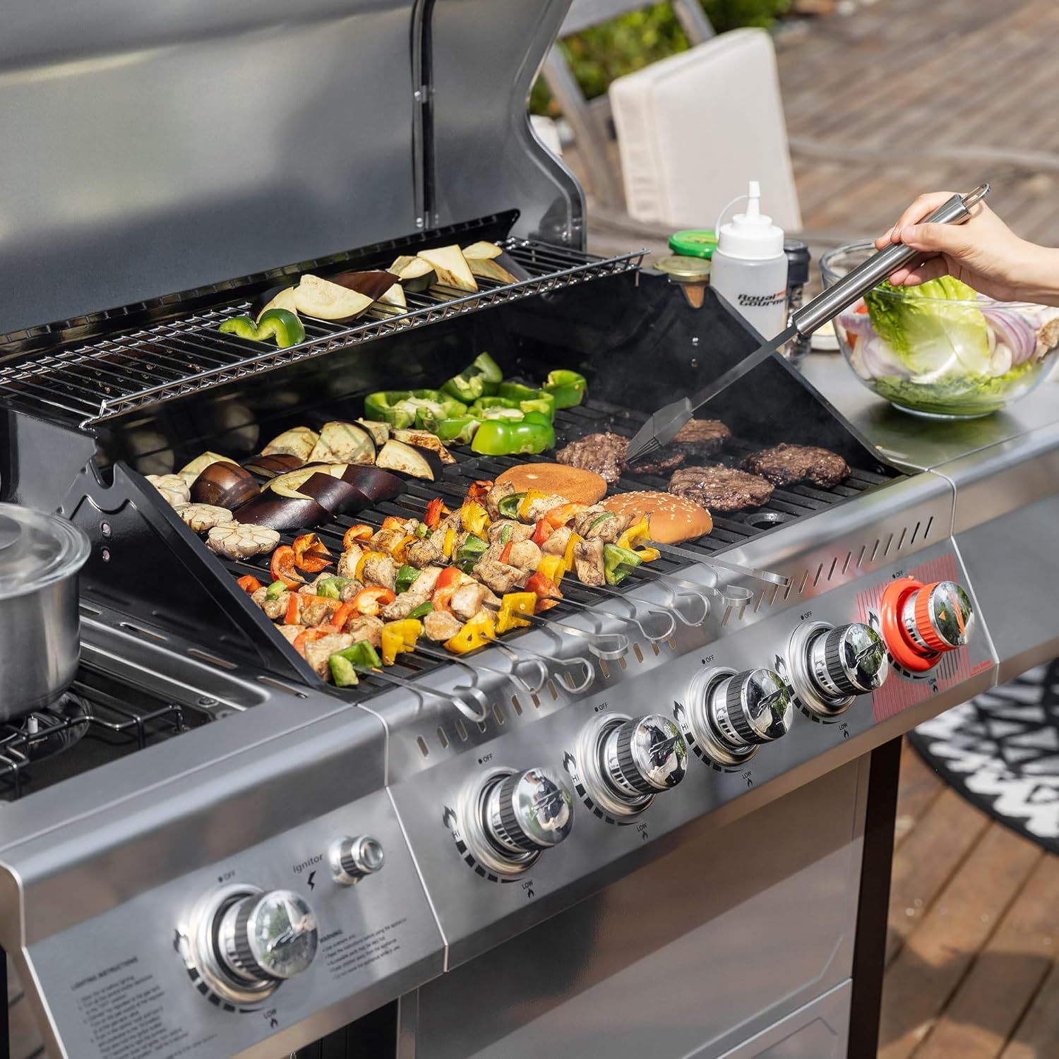 Royal Gourmet GA5401T 5-Burner Propane Gas Grill with Sear Burner and Side Burner, Stainless Steel BBQ Grill with 632 Sq. In. Grilling Area for Outdoor Barbecue Cooking, 64,000 BTUs, Silver wourant