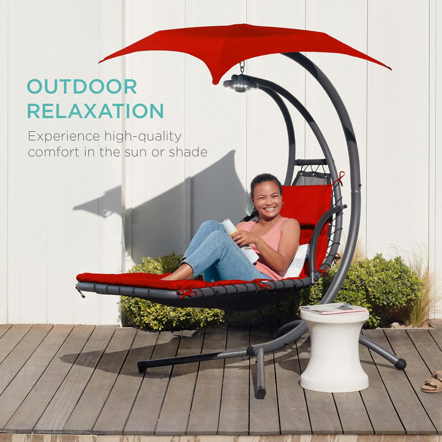Best Choice Products Outdoor Hanging Curved Steel Chaise Lounge Chair Swing w/Built-in Pillow and Removable Canopy - Charcoal Gray wourant