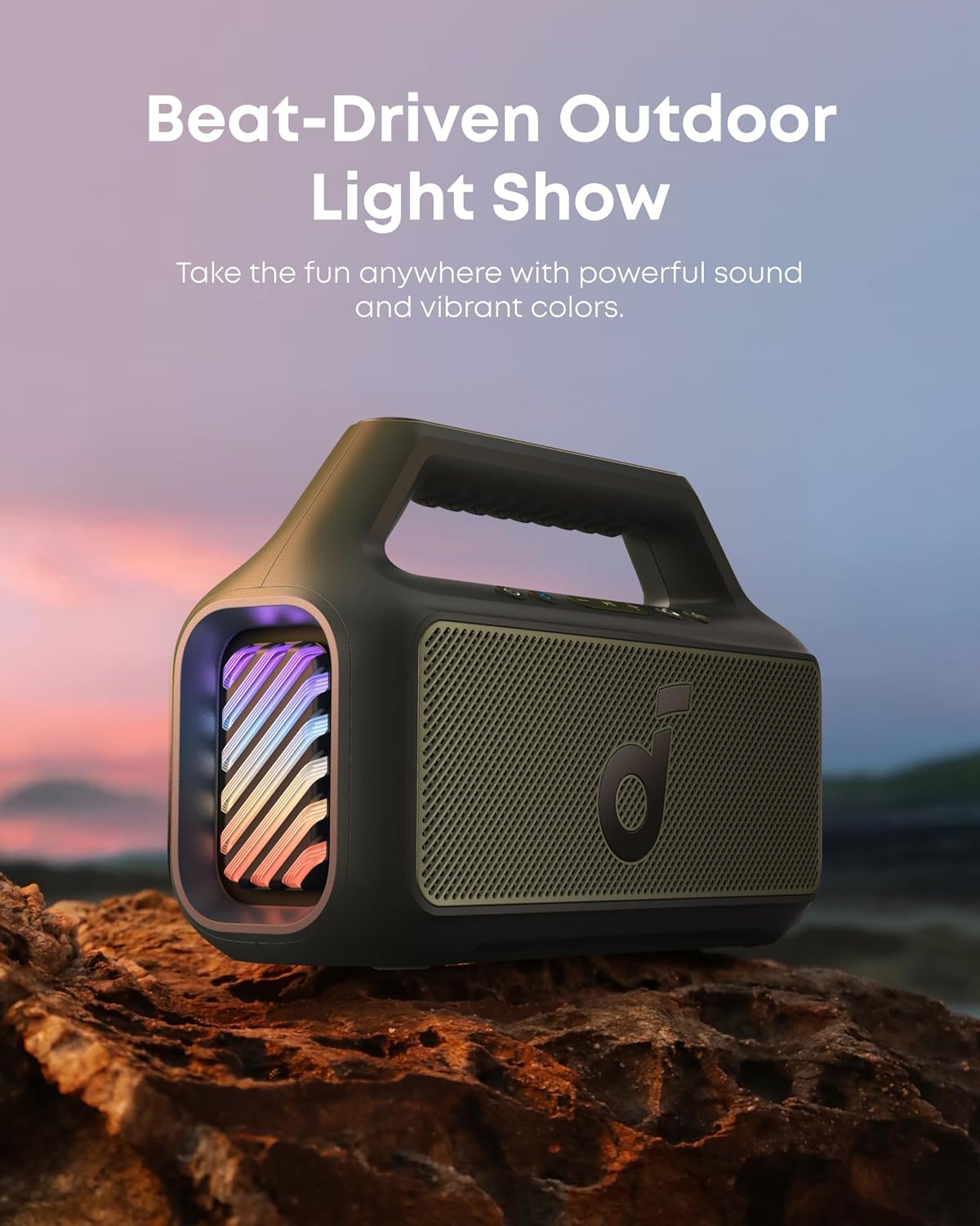 Outdoor Speaker, 80W, Subwoofer, BassUp 2.0, 24H Playtime, IPX7 Waterproof, Floatable, RGB Lights, USB-C, Custom EQ, Bluetooth 5.3, Portable for Camping, Beach, and Backyard wourant