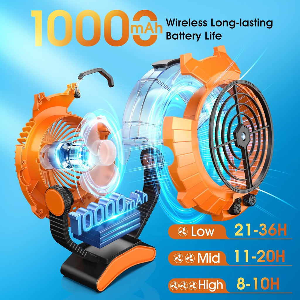 JYew Portable Air Conditioners,Misting Fan With 10000mAh Rechargeable Battery Operated Fan, Outside Camping with Hook USB for Bedroom Outdoor Tents Travel Summer wourant