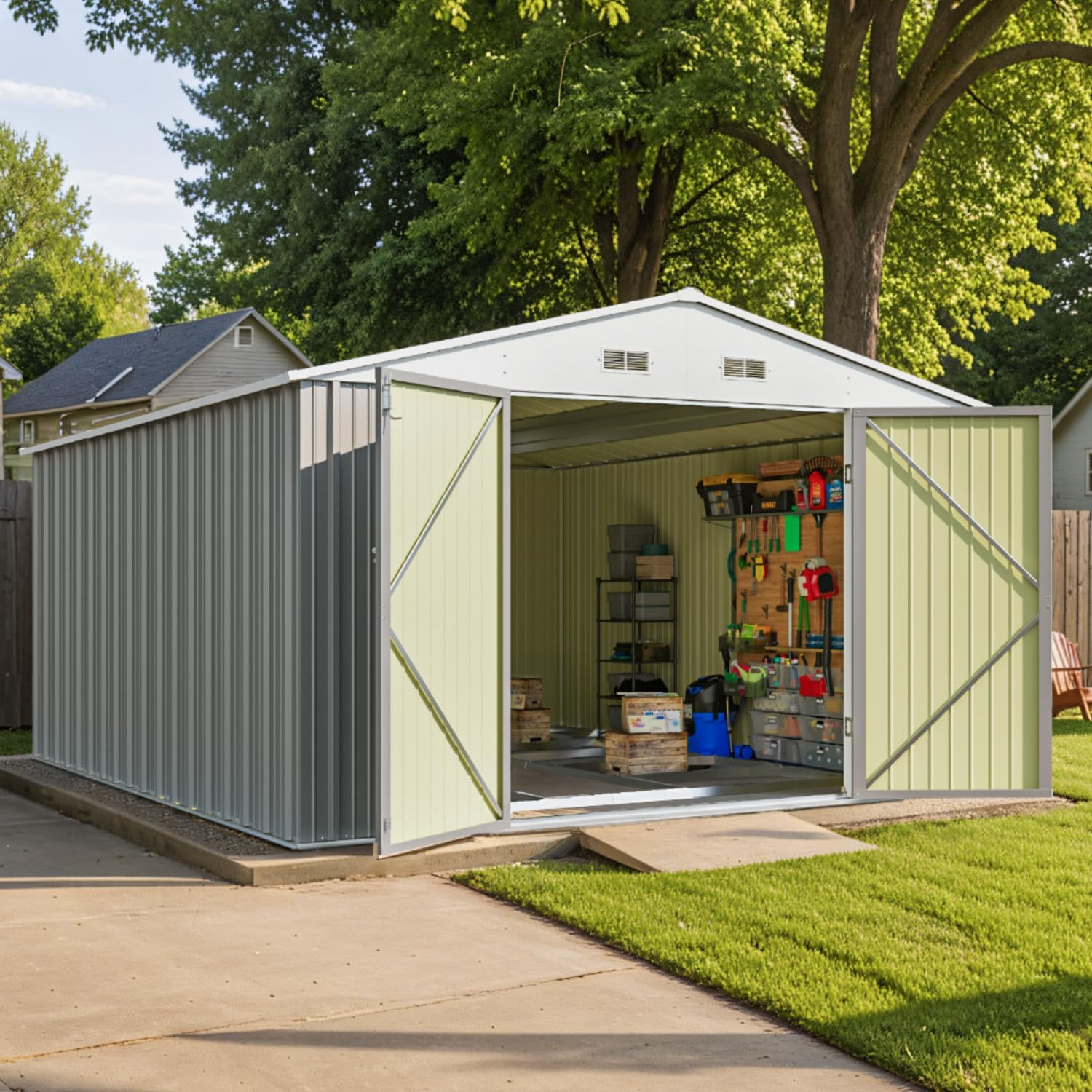 Patiowell 5x3 FT Outdoor Storage Shed Tool Shed with Sloping Roof and Lockable Door Metal Shed wourant