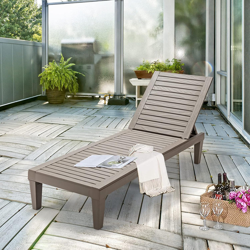 Outdoor Chaise Lounge Chair, Lightweight Patio Lounge Recliner Chair with Adjustable Backrest, 5 Reclining Positions Chaise Lounger for Patio, Beach, Balcony, Poolside, Backyard (1, Black) wourant