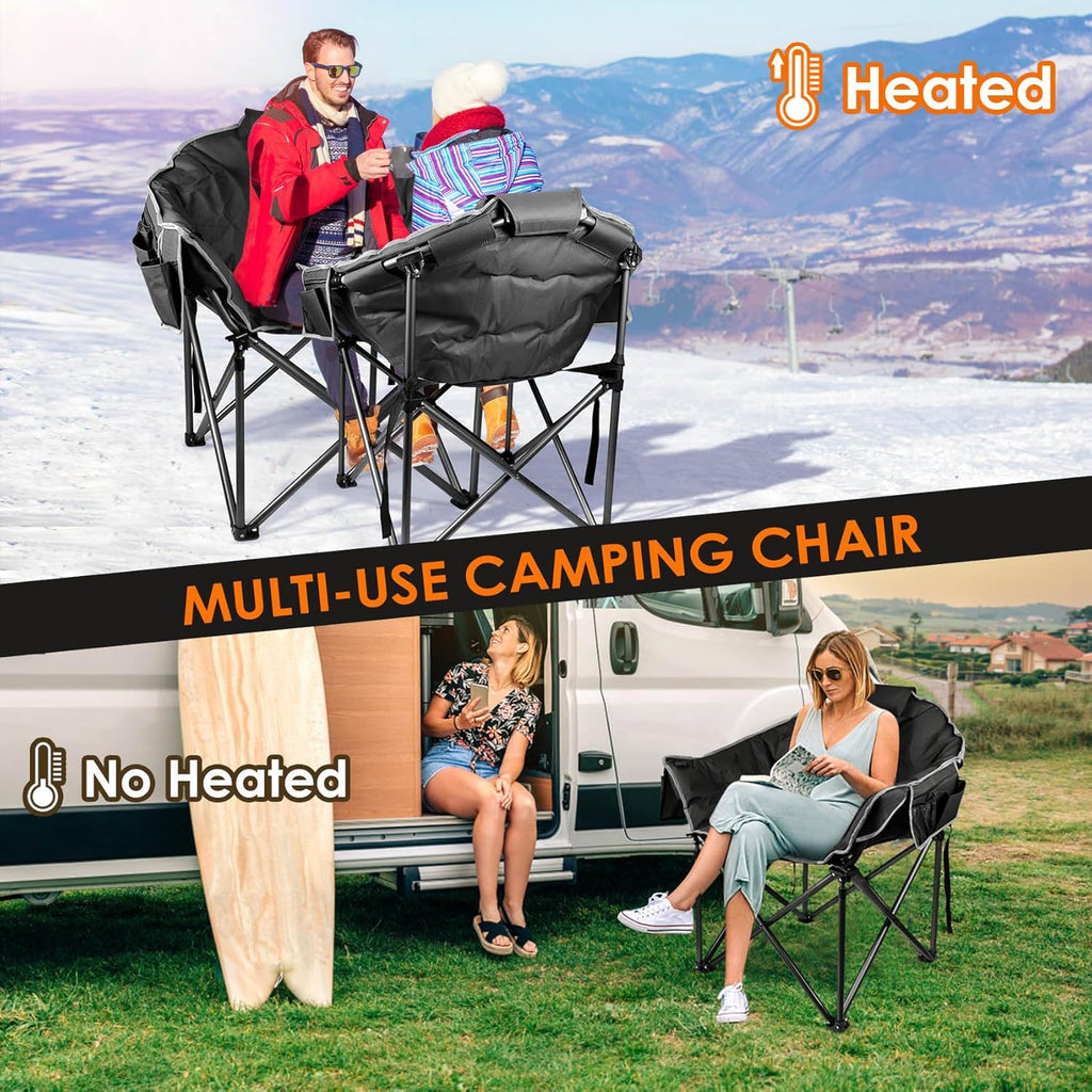 Heated Camping Chair, Extra Large Heated Chair Outdoor Sports Chair with 3 Heat Levels on Back and Seat, Portable Folding Heated Outdoor Chair (Batteries Not Included) wourant