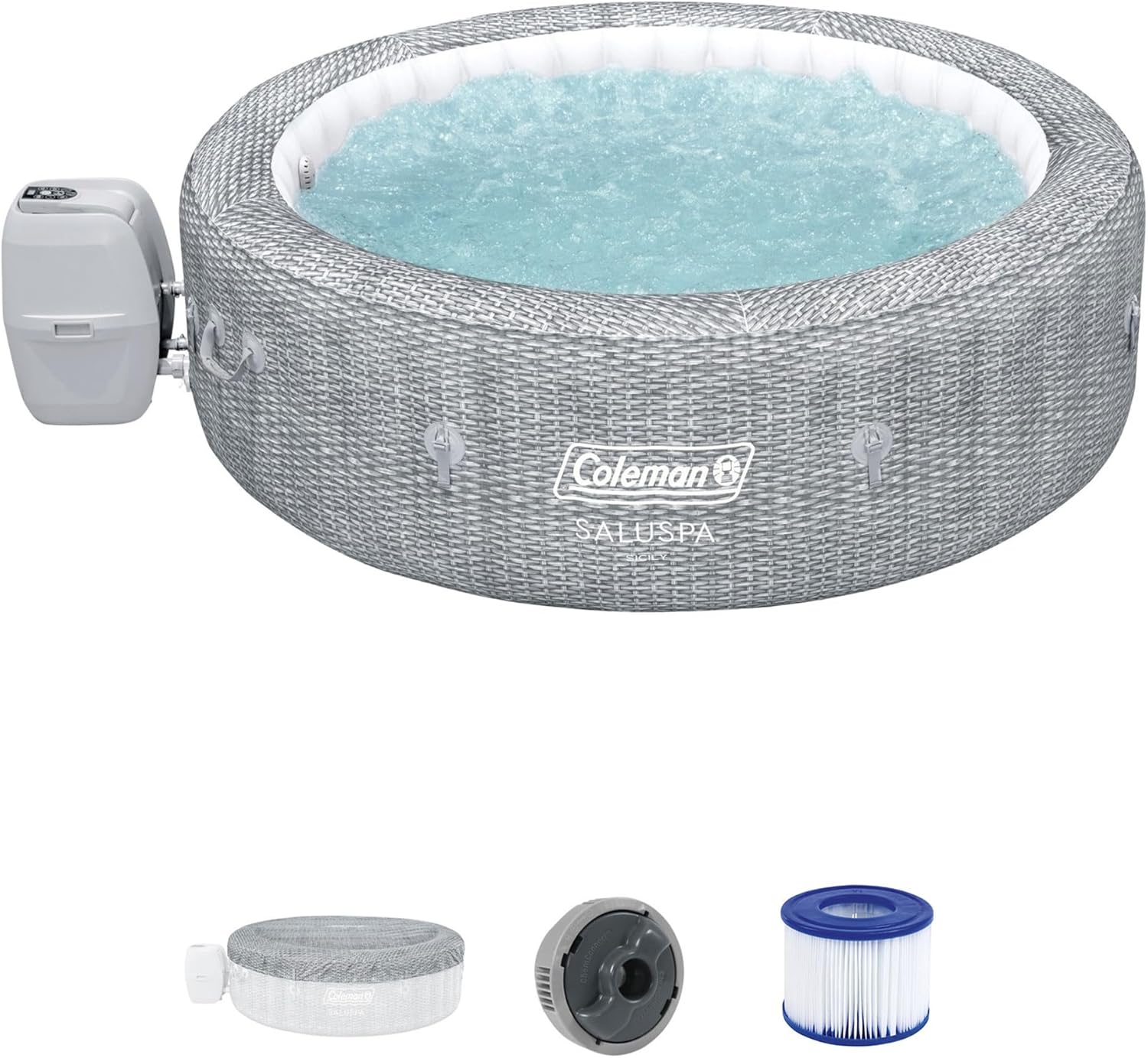 SaluSpa Sicily AirJet 7 Person Inflatable Hot Tub Round Portable Outdoor Spa with 180 Soothing AirJets and Insulated Cover, Gray wourant