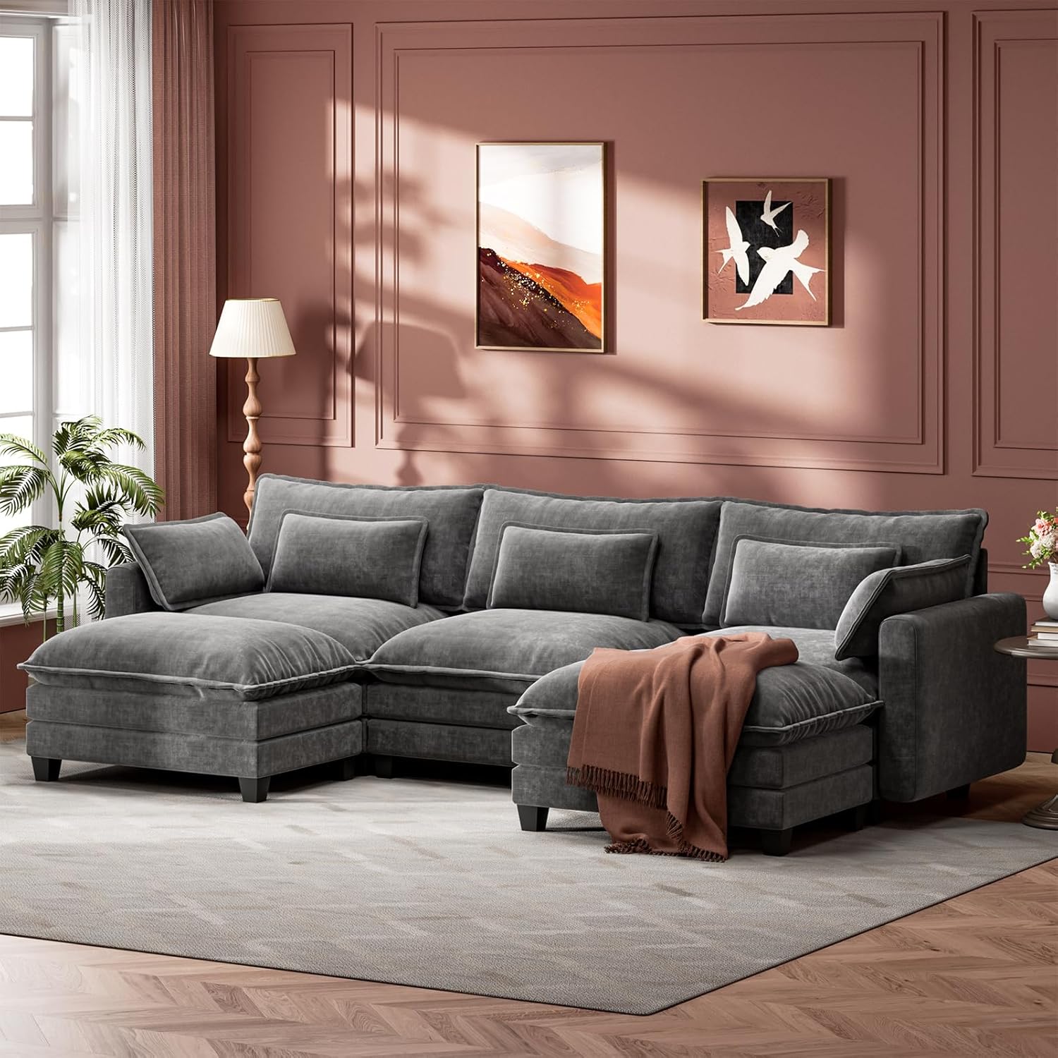 Marsail Modular Sectional Sofa U Shaped Modern Comfy Cloud Couch 5 Seat Chenille Deep Seat Sofa wourant