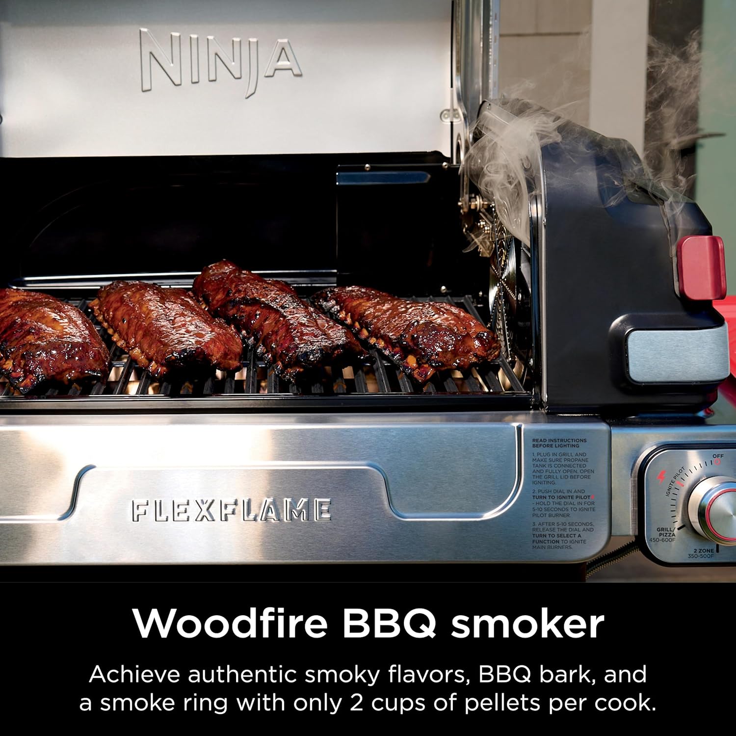 Ninja FlexFlame, Grill and Smoker, Electric and Propane Grill, Roaster, BBQ Grill, 5-in-1 Cooking System, 3 Burner, Digital Control, Outdoor Cooking, Griddle, Pizza Maker, Stainless Steel, PG301 wourant