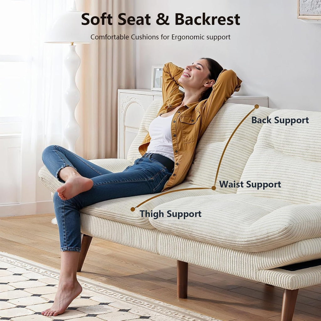 Convertible Futon Sofa Bed, 66 Inch Corduroy Futon Sofa Recliner Sofa Bed for Small Spaces, Playrooms or Offices wourant