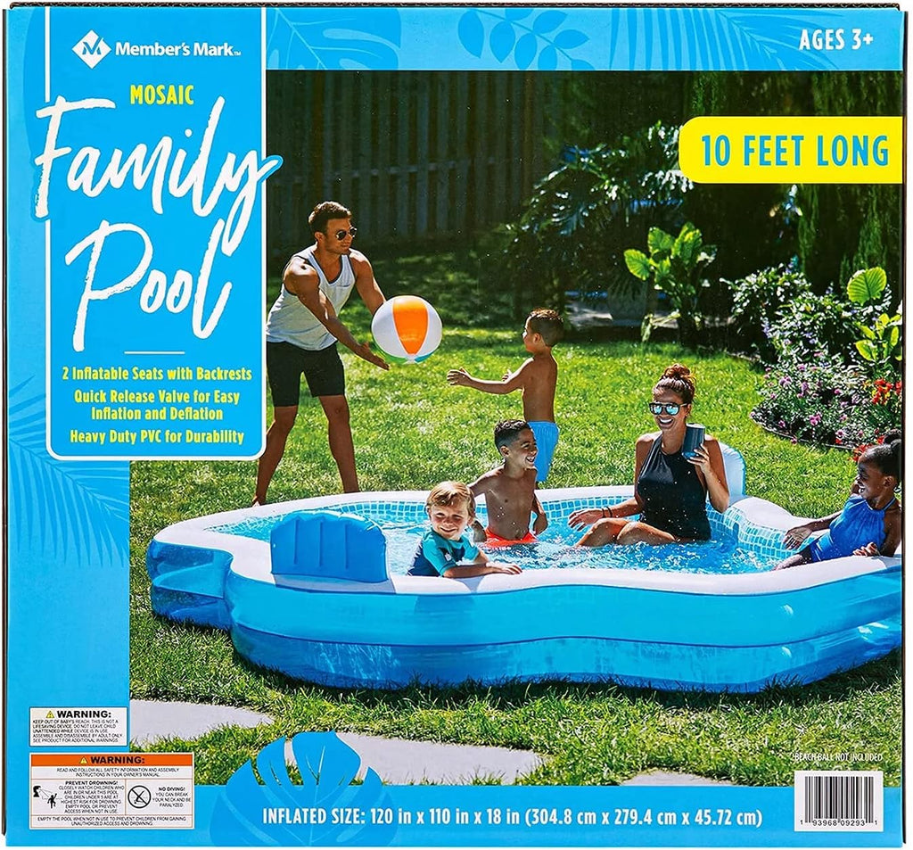 Members Mark Elegant Family Pool 10 Feet Long 2 Inflatable Seats with Backrests. New Version wourant