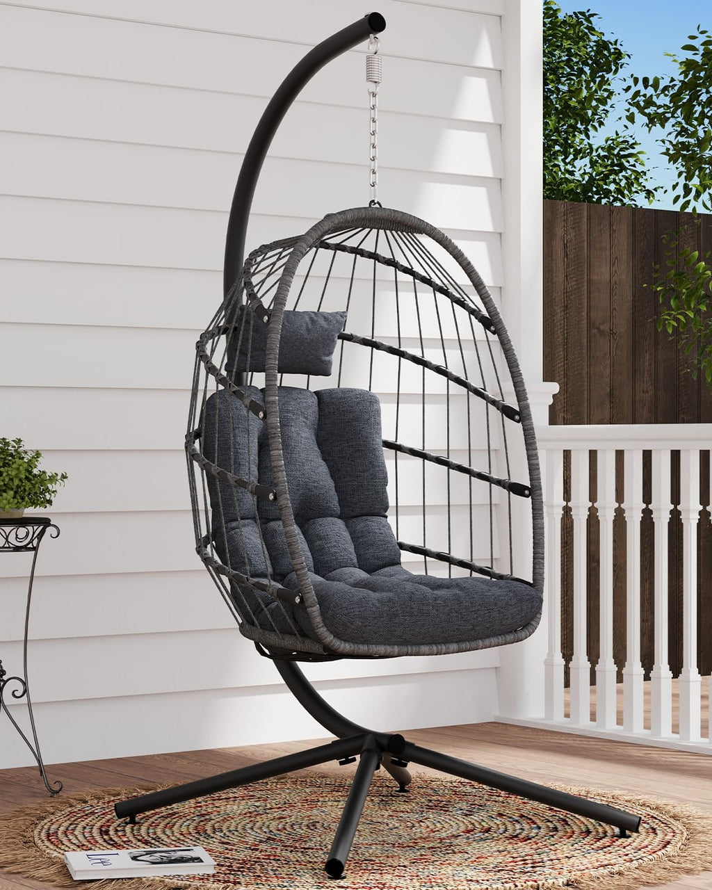 SWITTE Egg Chair Outdoor Indoor Wicker Hanging Egg Swing Chair 350lbs Capacity for Patio wourant