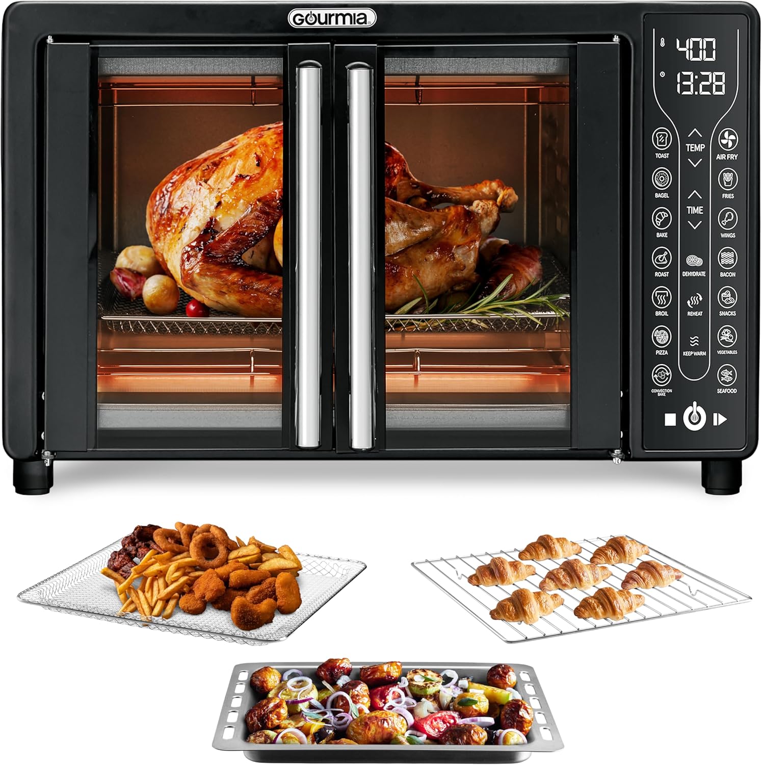 Gourmia Oven Air Fryer Combo with 17 Cooking Presets, 24L Capacity, Convection Rack, Baking Tray, Recipe Book GTF7460 wourant