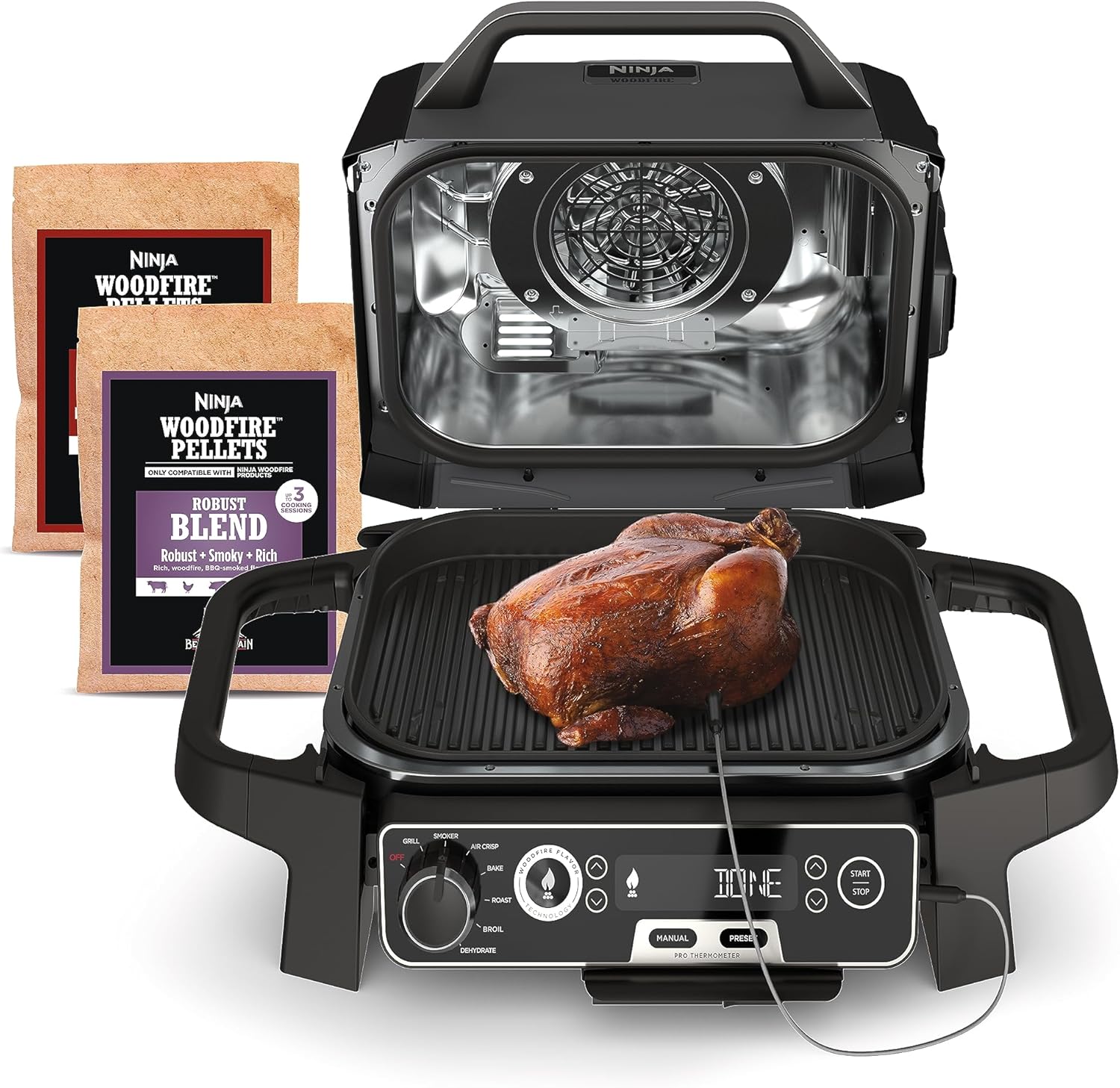 OG751 Woodfire Pro Outdoor Grill Built-In Thermometer 7-in-1 Master Grill BBQ Smoker wourant