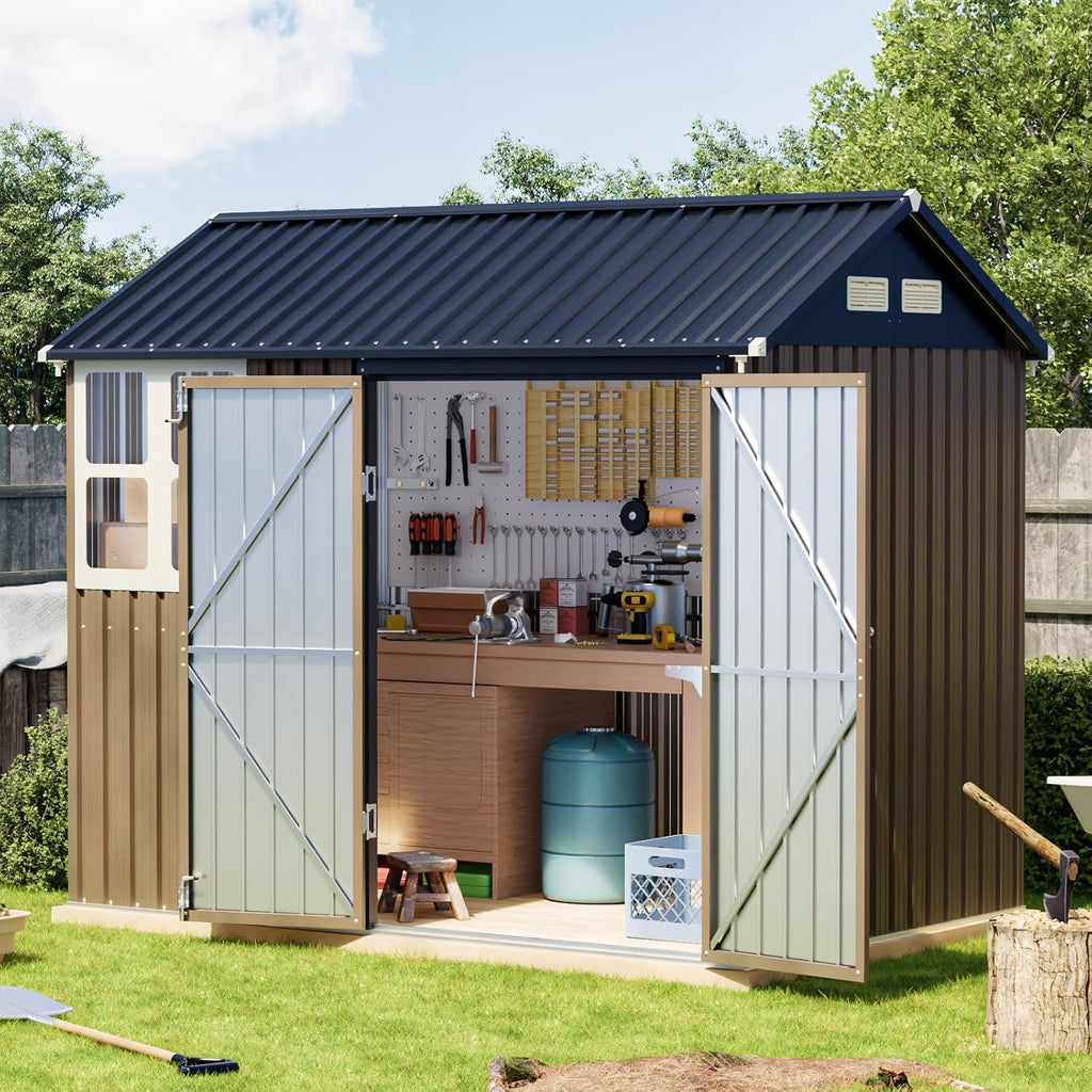 Breezz Outdoor Storage Shed 10 x 12ft. Utility Tool Shed Metal Storage Garden Shed wourant