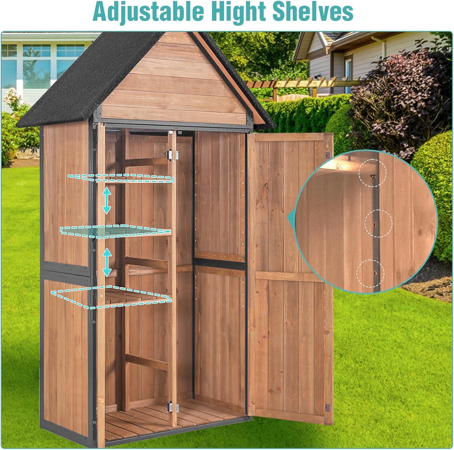 Sheds Outdoor Storage Garden Shed with Metal Frame Structure and Adjustable Shelves wourant