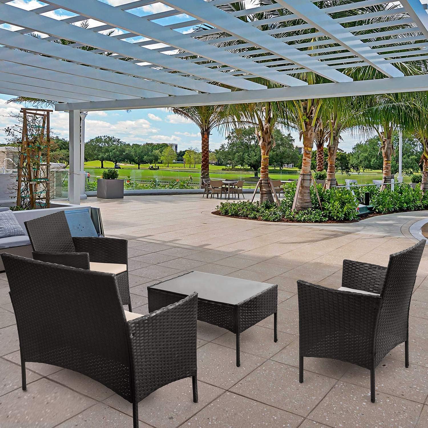 Homall 4 Pieces Outdoor Patio Furniture Sets Rattan Chair Wicker Set, Outdoor Indoor Use Backyard Porch Garden Poolside Balcony Furniture Sets (Grey) wourant