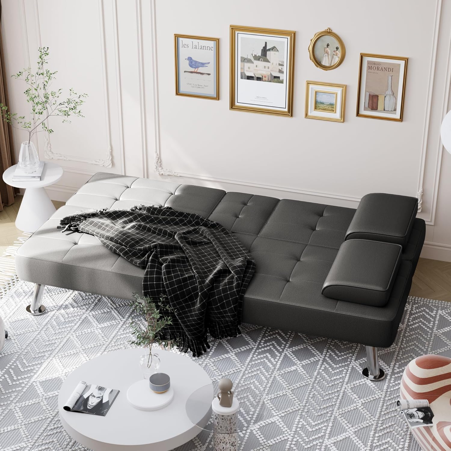 Shahoo Convertible Folding Futon Sofa Bed Sleeper Couch for Living Room Faux Leather wourant