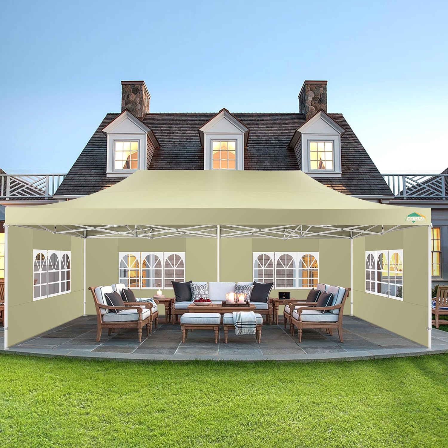 COBIZI 10x20 Heavy Duty Pop up Canopy Tent with 6 sidewalls Easy Up Commercial Outdoor Canopy Wedding Party Tents for Parties All Season Wind & Waterproof Gazebo with Roller Bag,Black(Frame Thickened) wourant