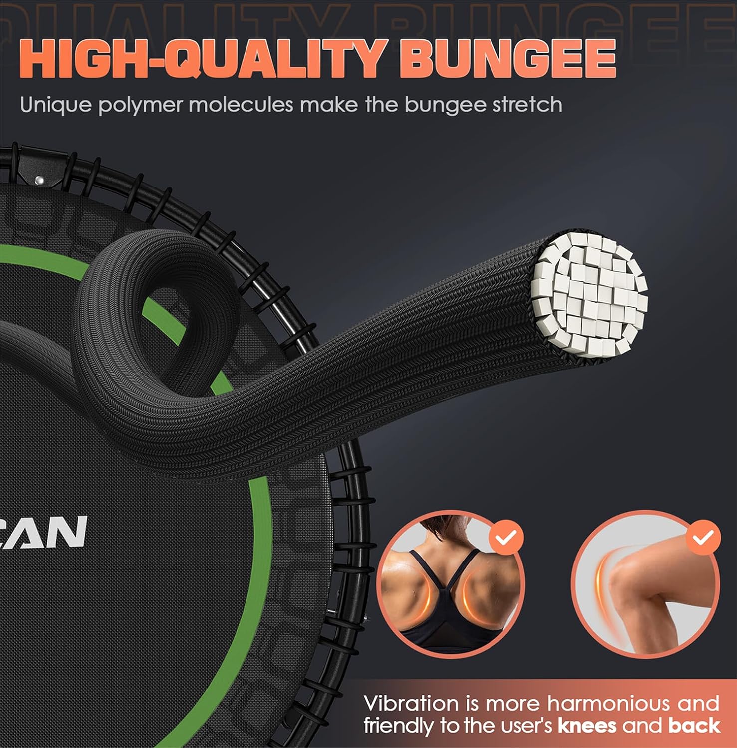 BCAN 450/550 LBS Foldable Mini Trampoline, 40"/48" Fitness Trampoline with Bungees, U Shape Adjustable Foam Handle, Stable & Quiet Exercise Rebounder for Adults Indoor/Outdoor Workout wourant