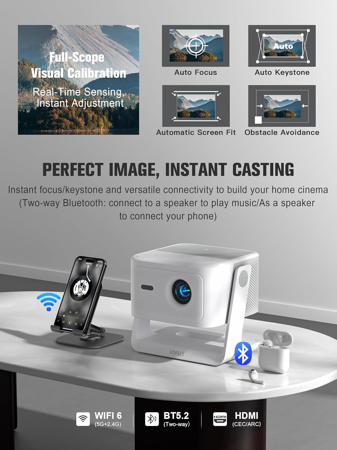 Official Licensed Google TV 4K Smart Projector with WiFi and Bluetooth, VOPLLS Outdoor wourant